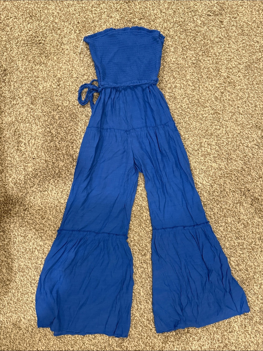 Blue Strapless Wide-Leg Jumpsuit
